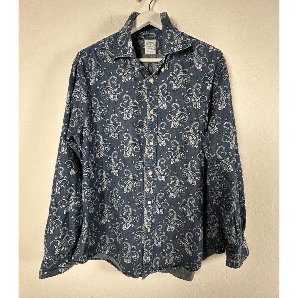 Brooks Brothers Regent Mens XL Blue Paisley Button-Down Shirt All Cotton Casual